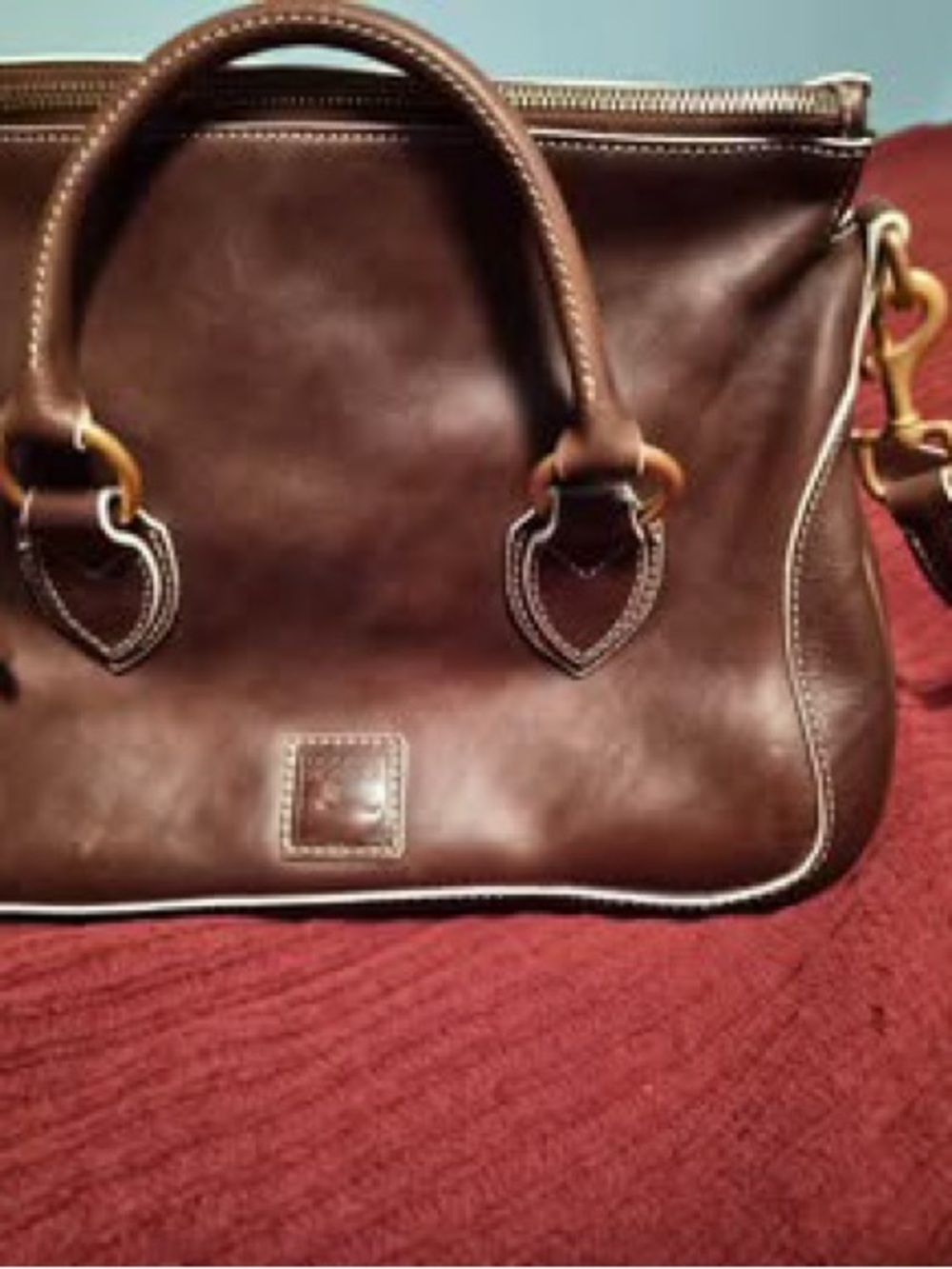 New-Dooney & Bourke Florentine Leather Satchel w/ Crossbody-Chestnut